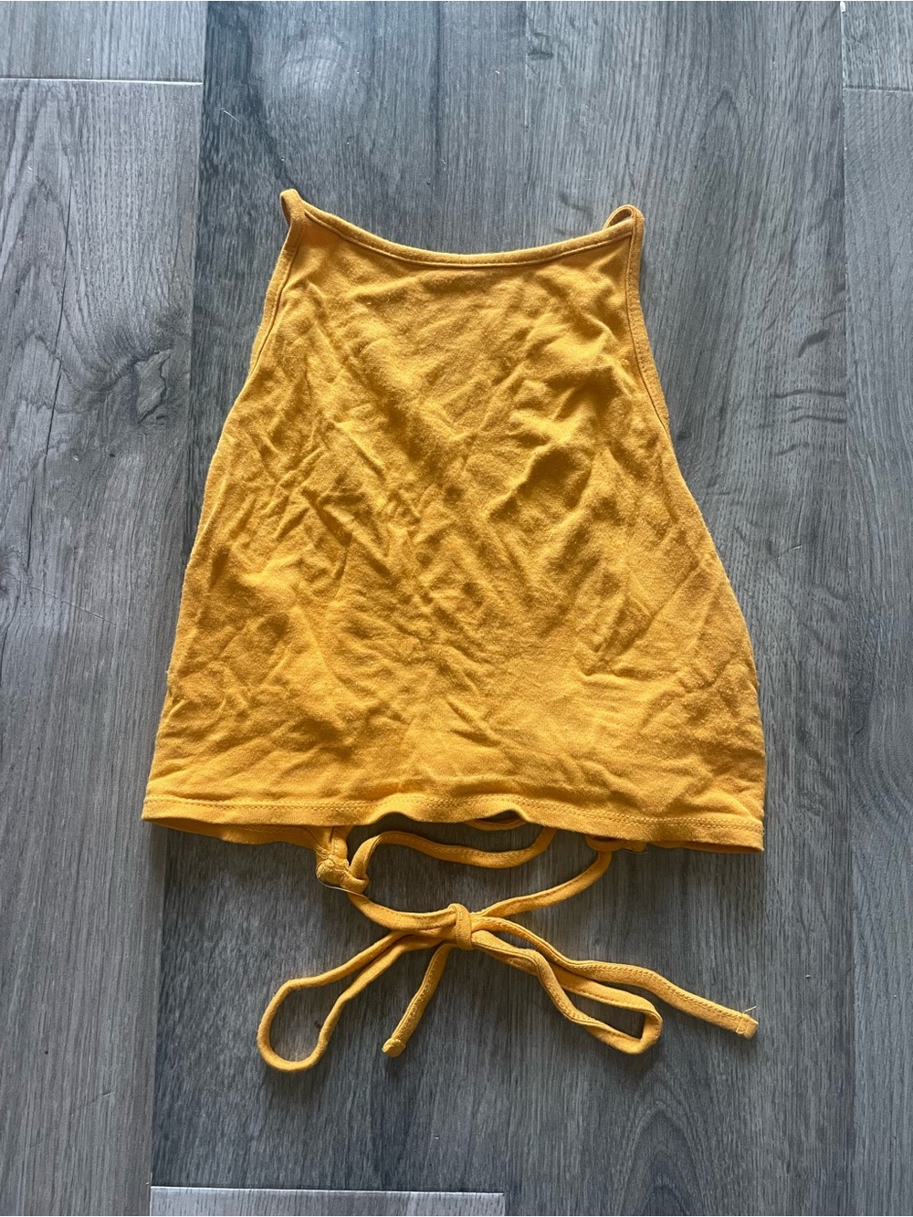 Garage Mustard Yellow Halter Tie-Back Cropped Tank